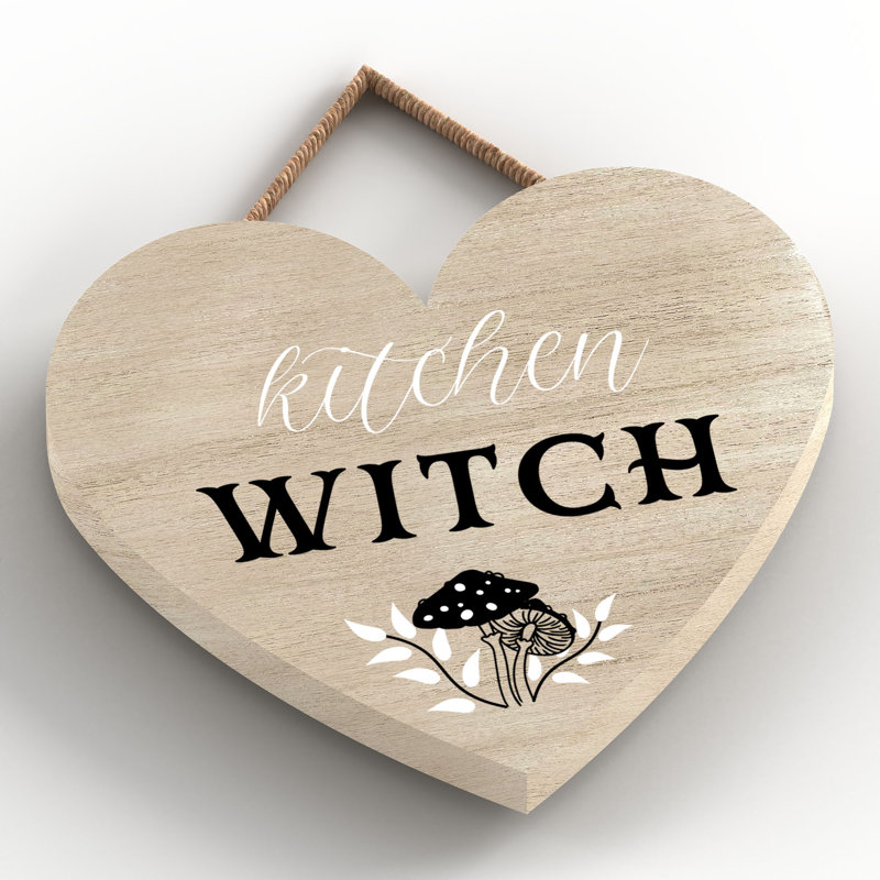 Kitchen Witch Mushrooms Wooden Heart Plaque, 10cm H x 9cm W x 0.5cm D, Brown