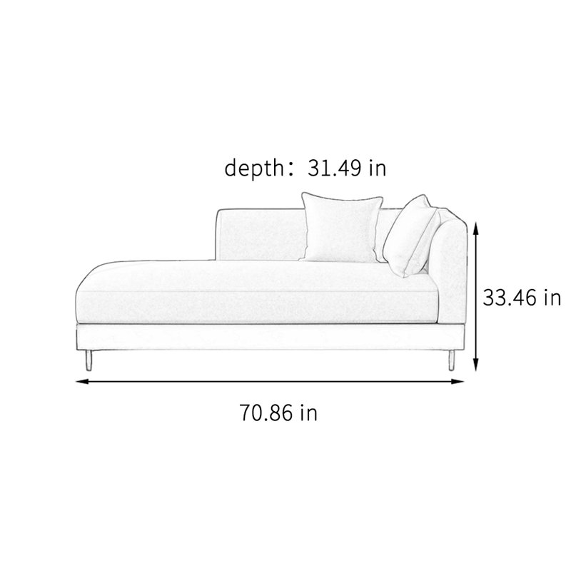 Chaise longue simple de qualité loisir, Orienté à droite, Blanc cassé / Brun