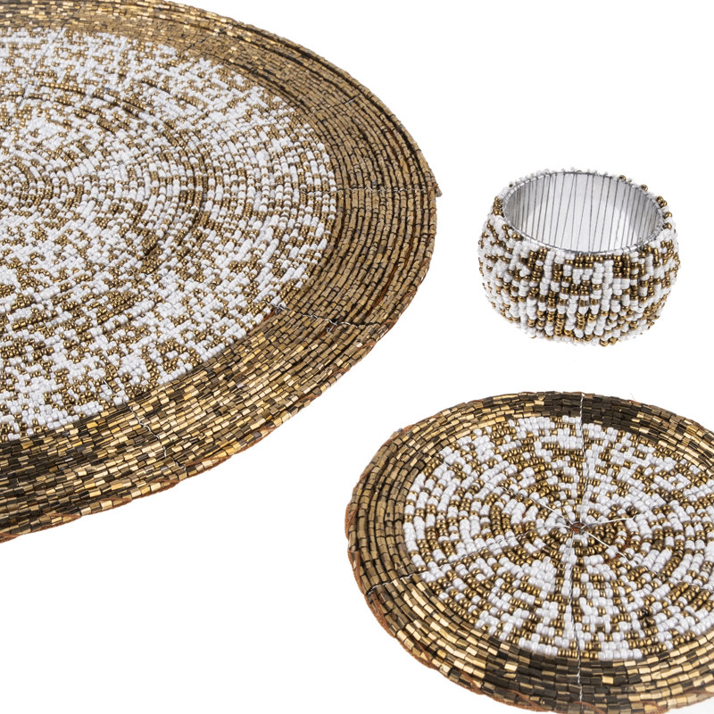 Danbury Glass Patchwork Round, Antique Gold/White