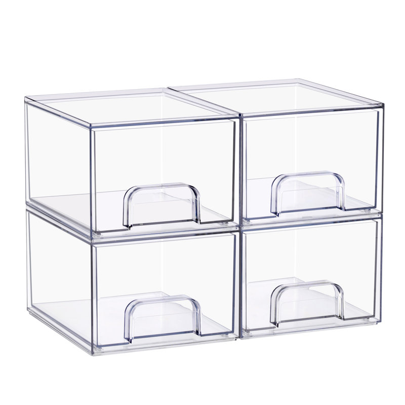 Sorbus Stackable Acrylic Storage Drawers, 4 Pack Clear Plastic Organizer Bins for Baby Bottles, Makeup, Bathroom, Vanity & Kitchen Countertop Organization, Pull-Out Drawer Design for Cabinets & Pantry, Small, 4 Pack