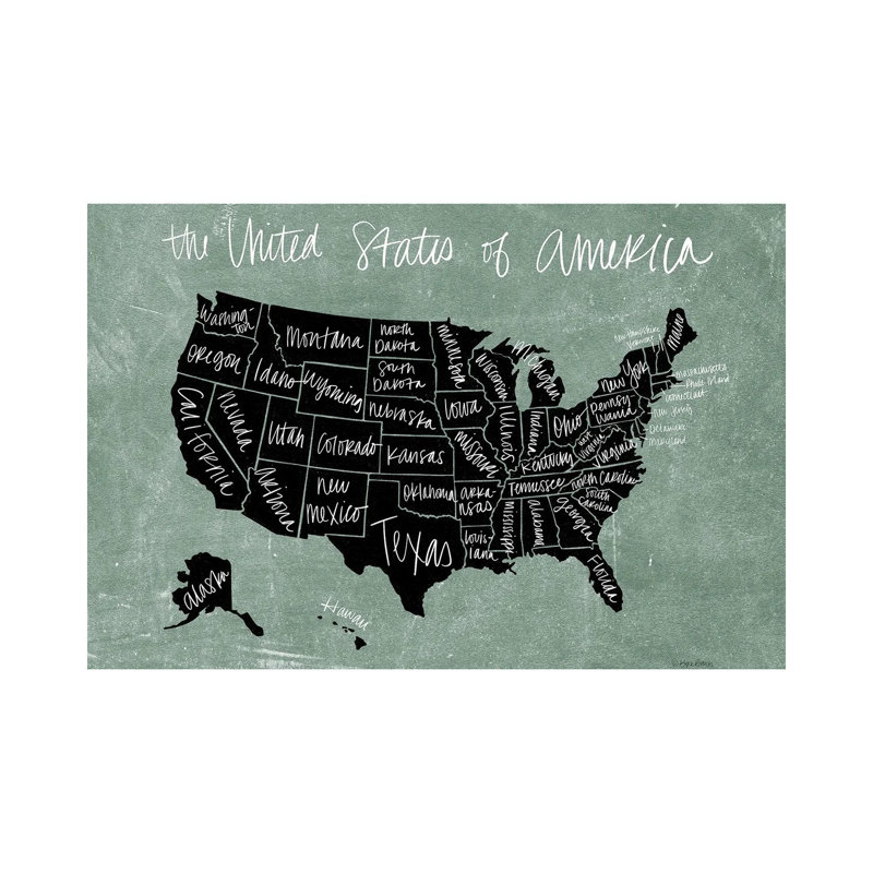 Chalk USA Map by Kyra Brown - Wrapped Canvas Gallery-Wrapped Canvas Giclée, 20.32 cm H x 30.48 cm W