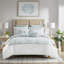 Housse de couette 100% coton pour lit double / grand lit - broderie bleu foncé et dollar sable sur fond blanc, fermeture à boutons, 4 attaches, 2 taies décoratives, coton blanc à contexture de 200 fils, broderie, boutonné-130164744
