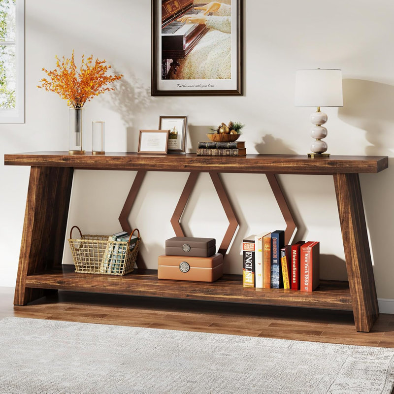70.9" Extra Long Farmhouse Console Table, 2-Tier Narrow Entryway Sofa Table With Storage Shelves, Rustic Industrial Accent Table For Living Room, Hallway, Foyer, Behind Couch
