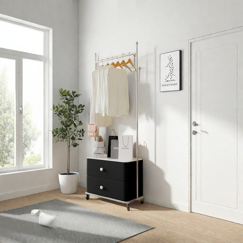 Solid Pine Wood Wardrobe with Drawers, Black
