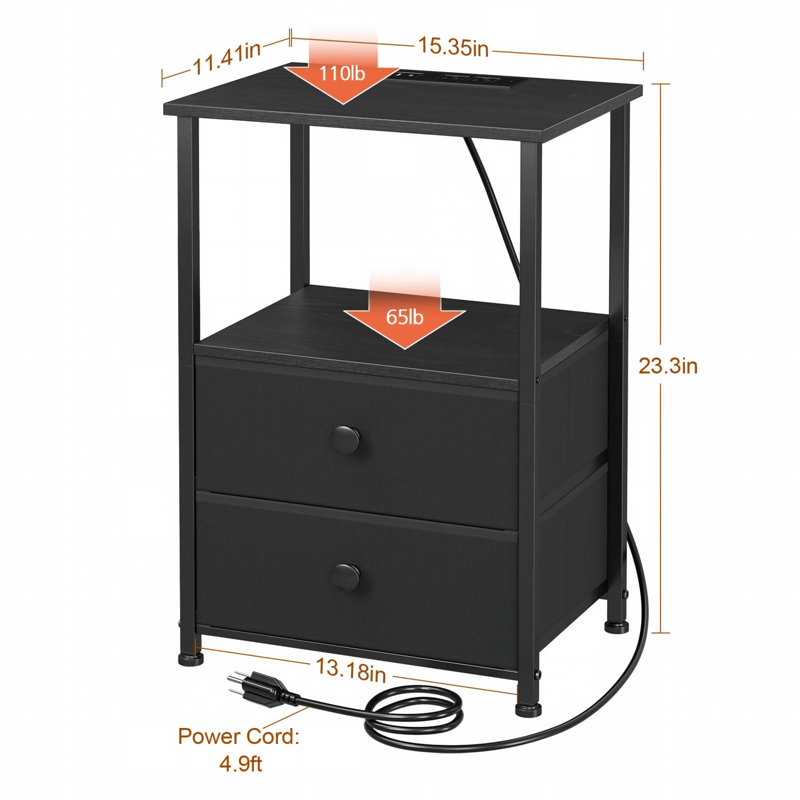 Ensemble de 2 tables de chevet avec station de recharge, tables d'appoint pour chambre ou salon