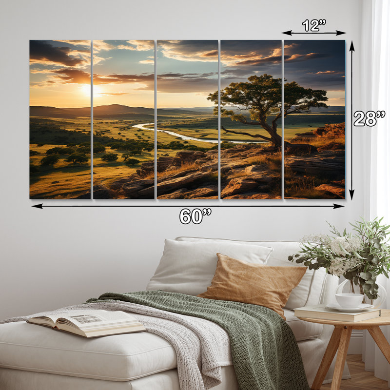 Texas Sunset Ultra-Wide Angle Landscape I - Landscapes Wall Decor - 5 Equal Panels