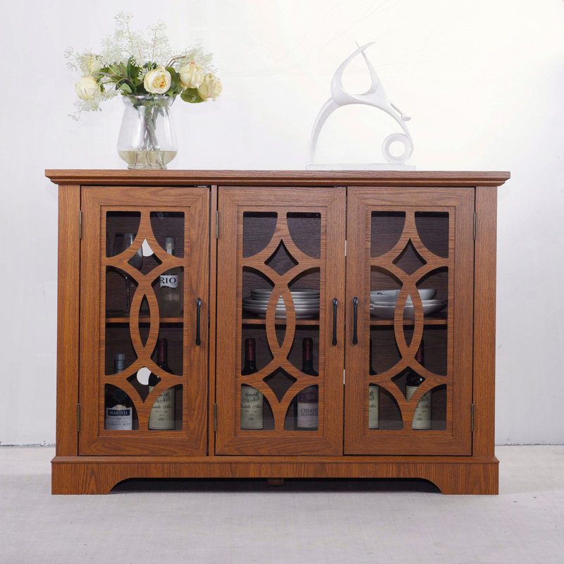 3-Door Oak Glass Display Sideboard, Dark Oak