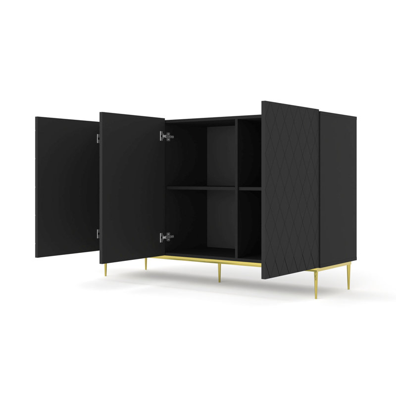 Alceu 144.5cm Sideboard, Black Matt/Gold Legs