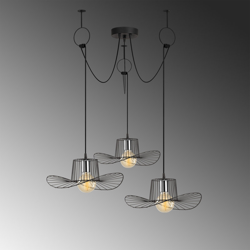 Lustre moderne noir avec hauteur réglable, 46,5 po de diamètre x 48 po de hauteur | Corps en métal, 3 x douilles E27 (40 W maximum) | Design élégant pour le salon, la salle à manger et le vestibule | Comprend les instructions d'installation