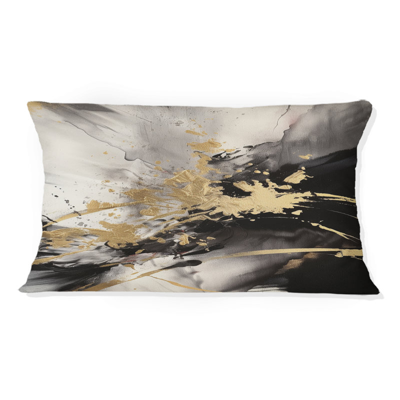 Or et gris Flusion Fusion II - Coussin décoratif imprimé abstrait