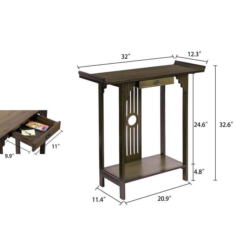 Console de vestibule en bambou de 32 po avec tablette et tiroir de rangement pour le salon