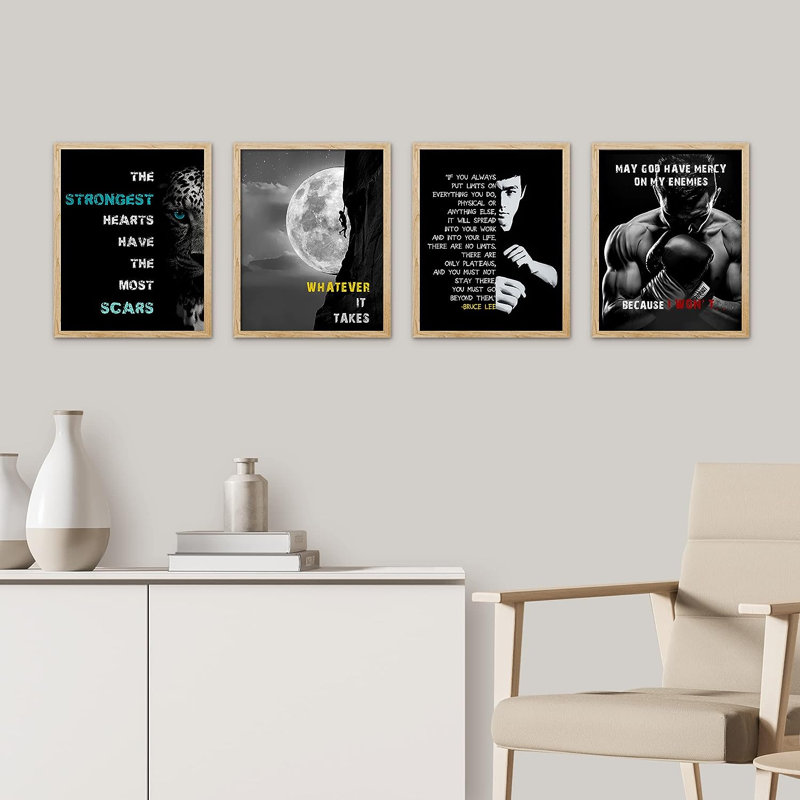 «Colorful Moon Boxing Inspiration», impression encadrée de 4 pièces, Cadre noir, H 14 po x l 11 po x P 1 po