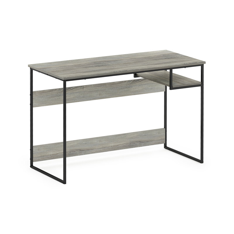 Table de bureau d'ordinateur moderne avec compartiment de rangement compact, Gris chêne français