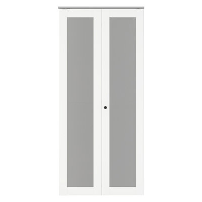 36 In. X 80 In. Full Lite Frosted Glass White Mdf Bi-Fold Door With Hardware Kit And Door Handle