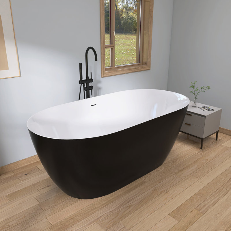 Acrylic Freestanding Bathtub 67"x 30'' Stand Alone  Deep Soaking Tub with Pop-up Center Drain, Matte Black