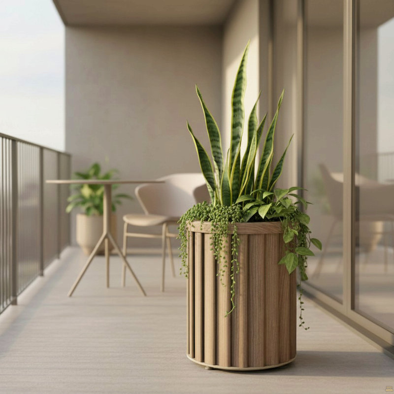Pot à fleurs rond Strata Colonne MD, 16.5" H x 10.13" W x 10.13" D, Ash Brown
