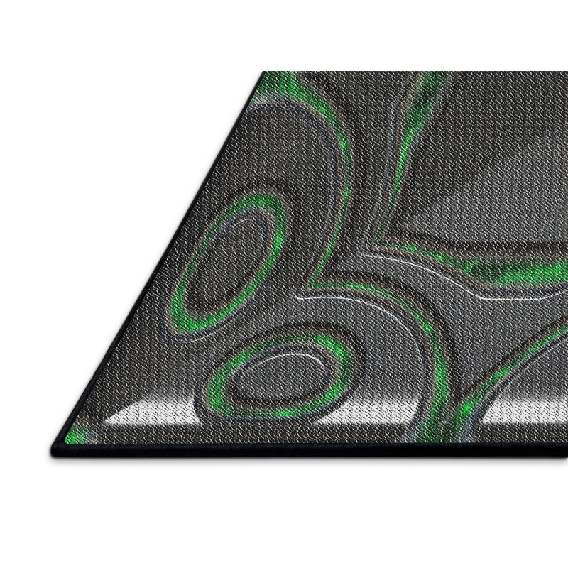 Tapis noir/vert à motifs, Rectangle 2 pi x 5 pi