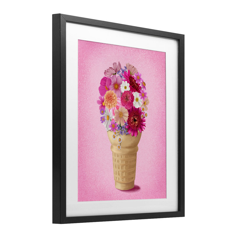 Waffle Cone Flower Bouquet, reproduction encadrée sous verre, conception de Jilly Jack Designs, Noir, H 16 po x l 13 po