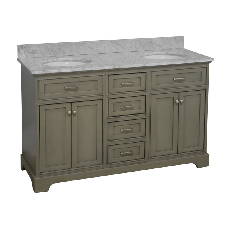 Ensemble de meuble-lavabo double 60 po Ronnie, Marbre de Carrare, Gris patiné