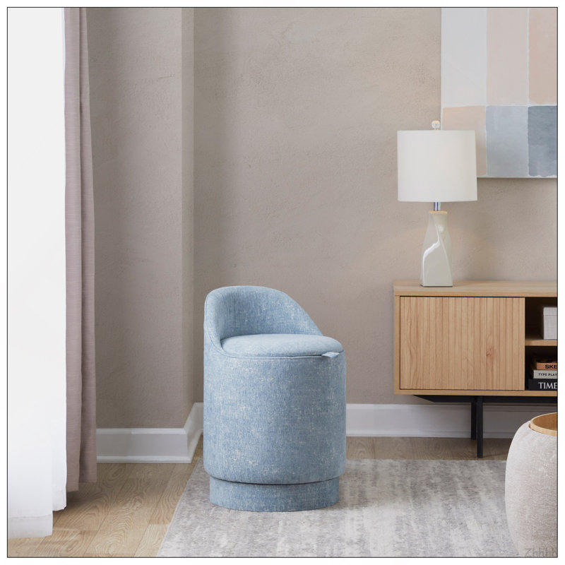 Tabouret de coiffeuse 18 po rembourré en tissu bleu clair, Grey