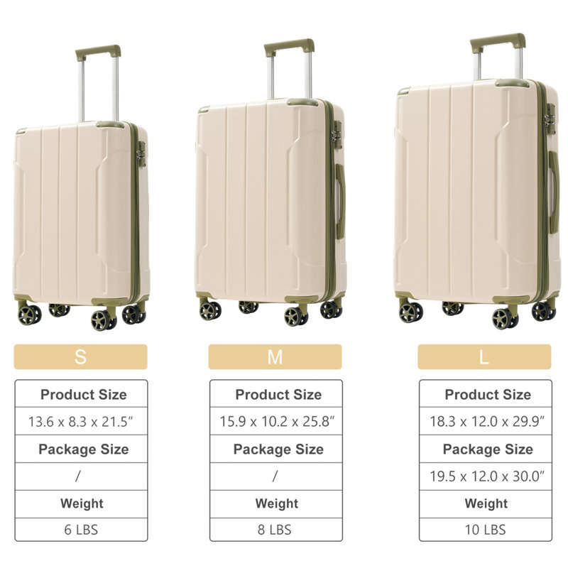 Ensemble de 3 valises extensibles en ABS rigide à double pivot, ensemble de bagages de voyage avec serrure TSA