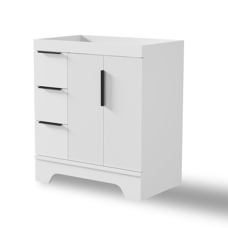 Base de meuble-lavabo simple 30 po Mid-Century moderne, sans comptoir d'évier, Noir, Blanc