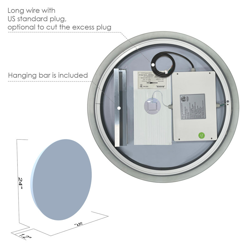 Dimora 24'' Round LED Lighted Frameless Bathroom Vanity Mirror