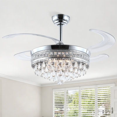 Ventilateur de plafond 48 "rétractable en cristal avec lumières DEL et télécommande