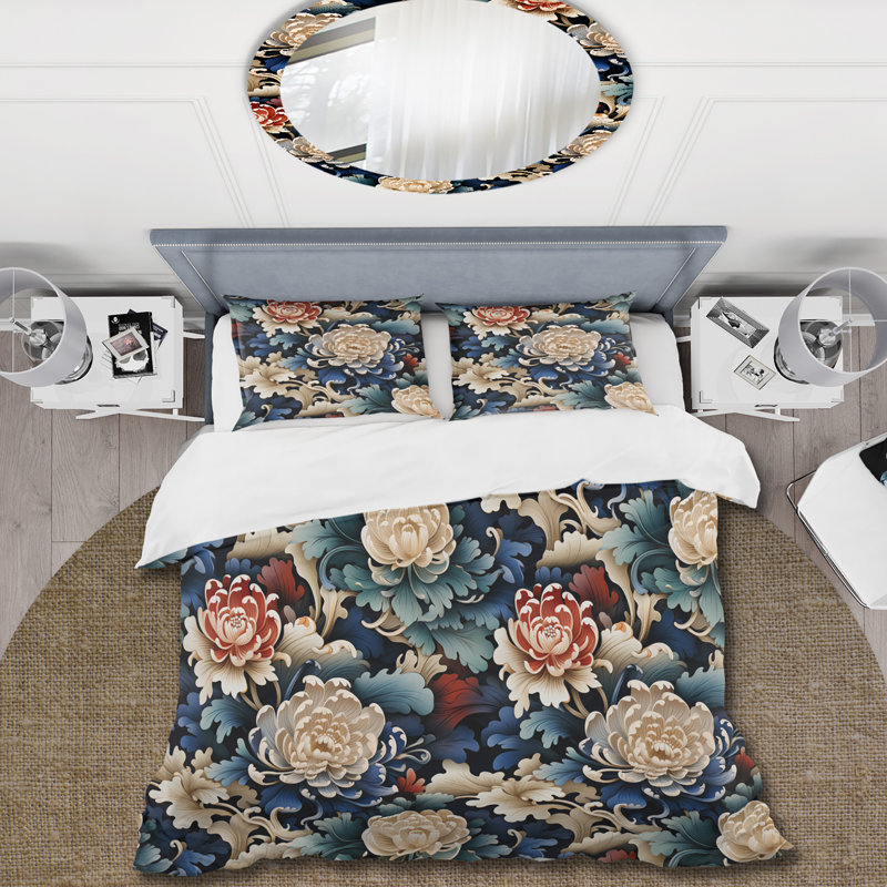 Asian Artistry Floral III - Ensemble de housse de couette oriental - Microfibre de polyester