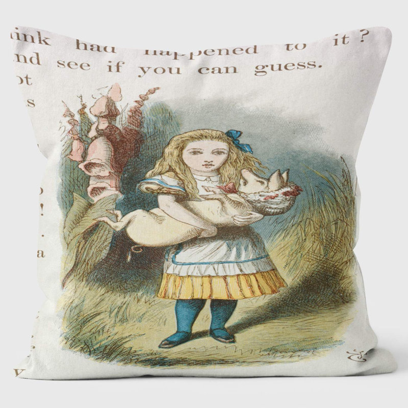 Alice and the Pig - Alice in Wonderland - Lewis Carroll Cushion