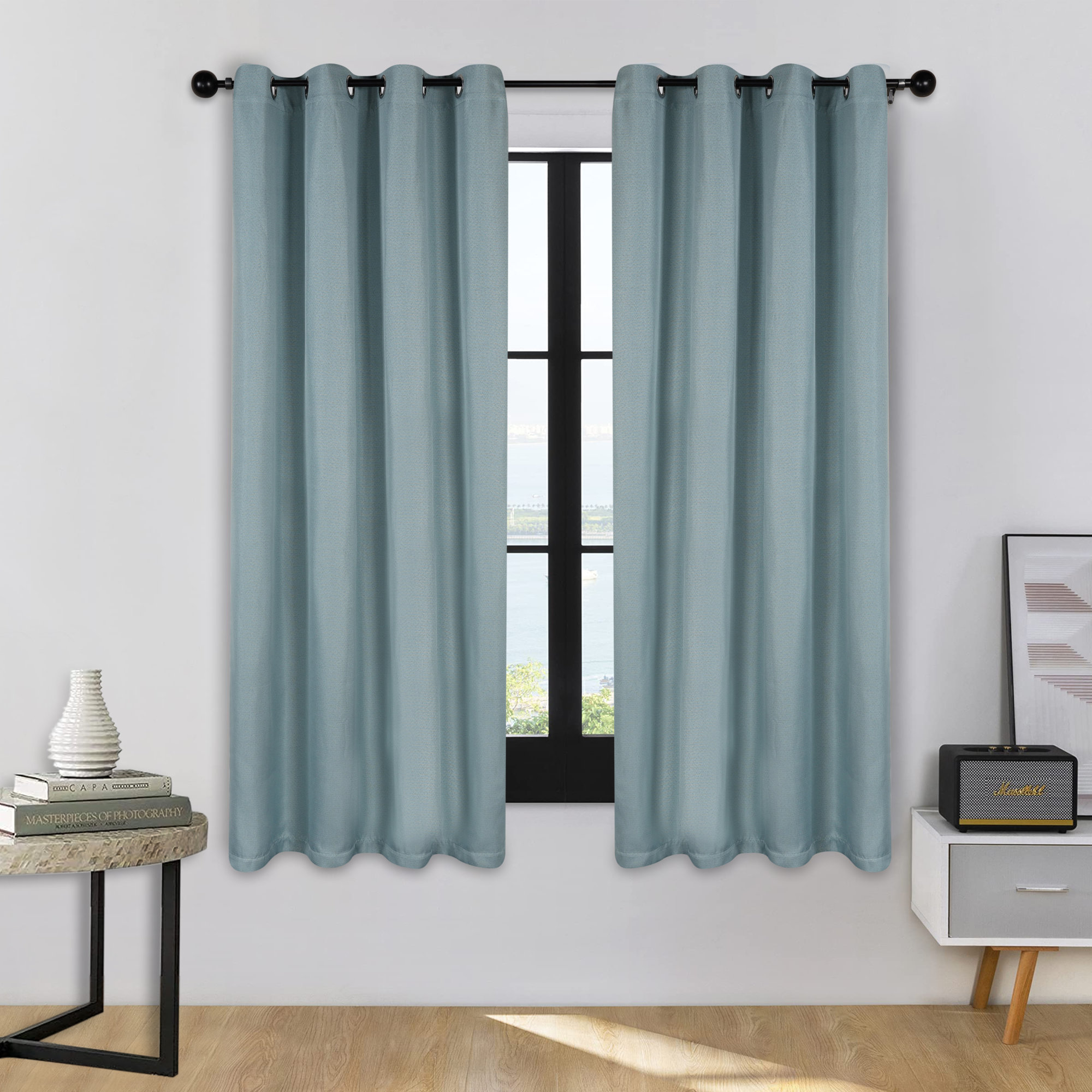 Evayah Modern Linen Inspired Classic Solid Room Darkening Curtain Panel, Teal, 42" W x 63" L