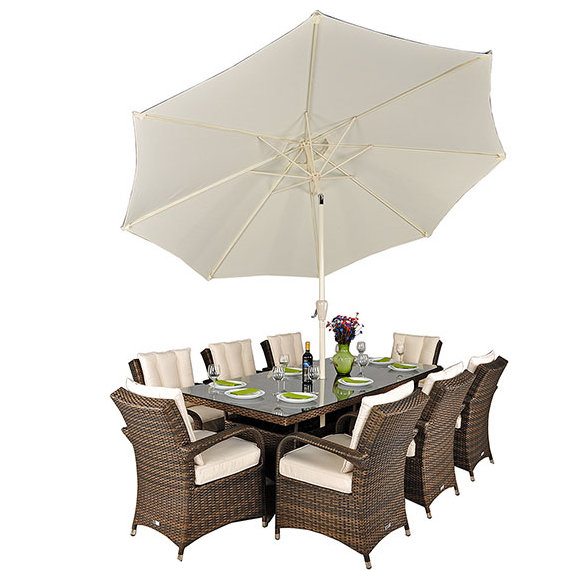 Harpenden 8 - Person Wicker Patio Dining Set with Rectangular Table , Cushions Included