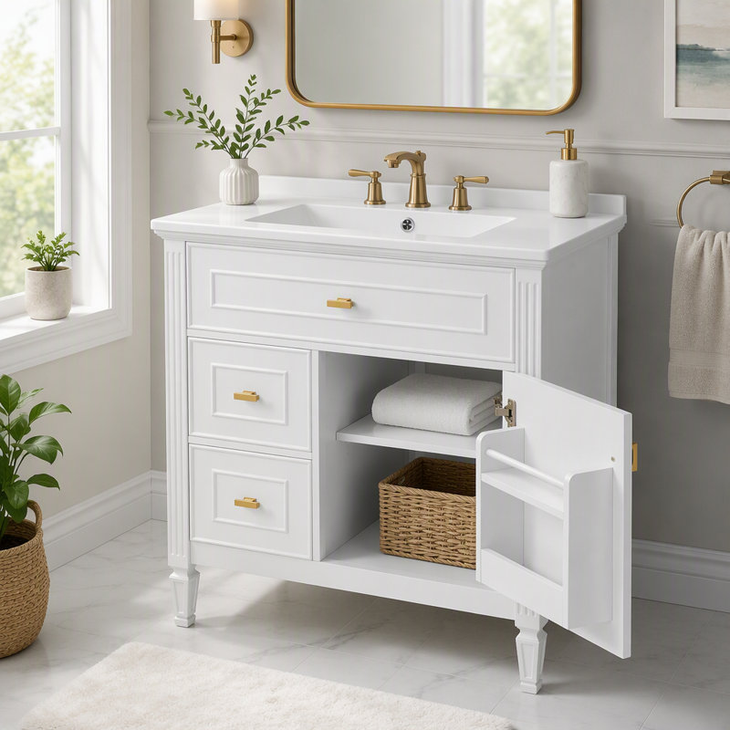 Meuble-lavabo de 30 po avec lavabo et rangement intelligent, White, 30