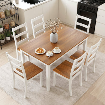7 Piece Kitchen Dining Table Set, Rectangular Table with 6 Chairs
