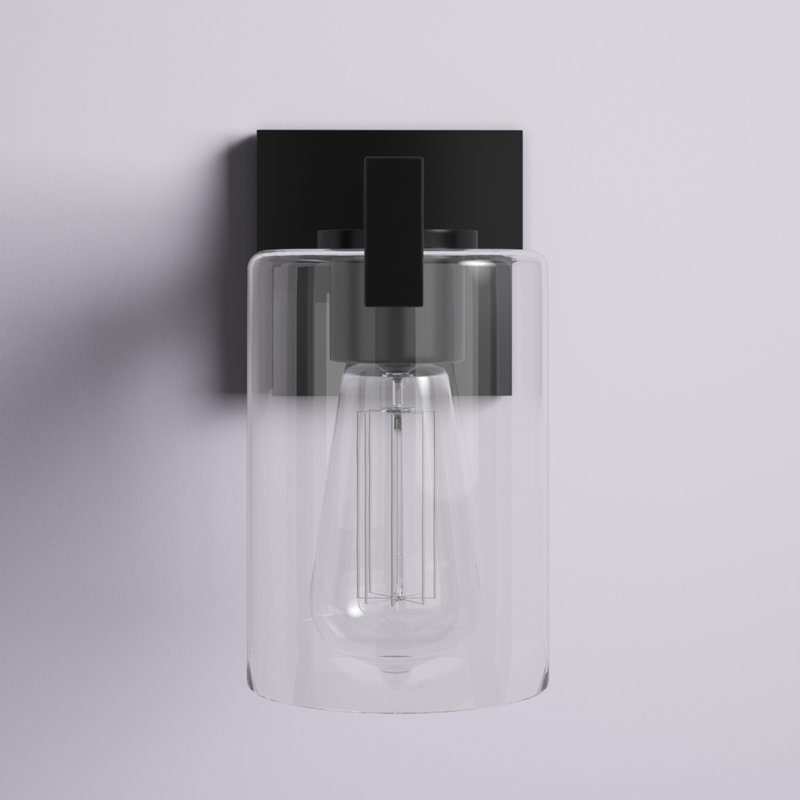 Hicklin 1-Light Dimmable Wall Sconce with Clear Glass Shade , Matte Black