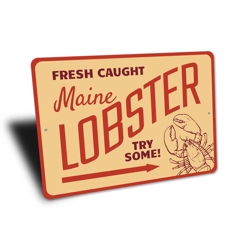 Plaque en aluminium «Fresh Caught Maine Lobster», H 12 po x l 18 po x P 0,06 po