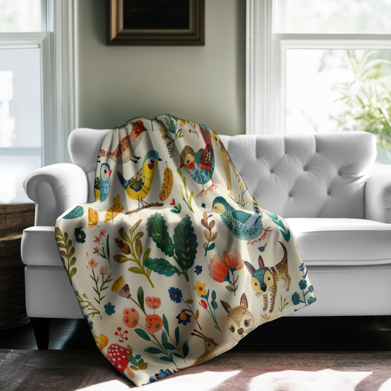 Blossoming Fauna - 1 Piece Premium Sherpa Blanket, Queen