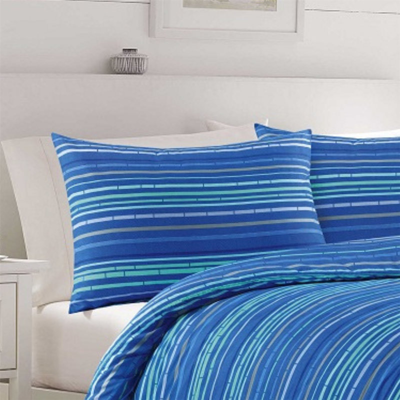 Hoyt Cotton Blend, Polyester Striped Duvet Cover Set with Pillowcases Included, Super King - 2 Standard Pillowcases