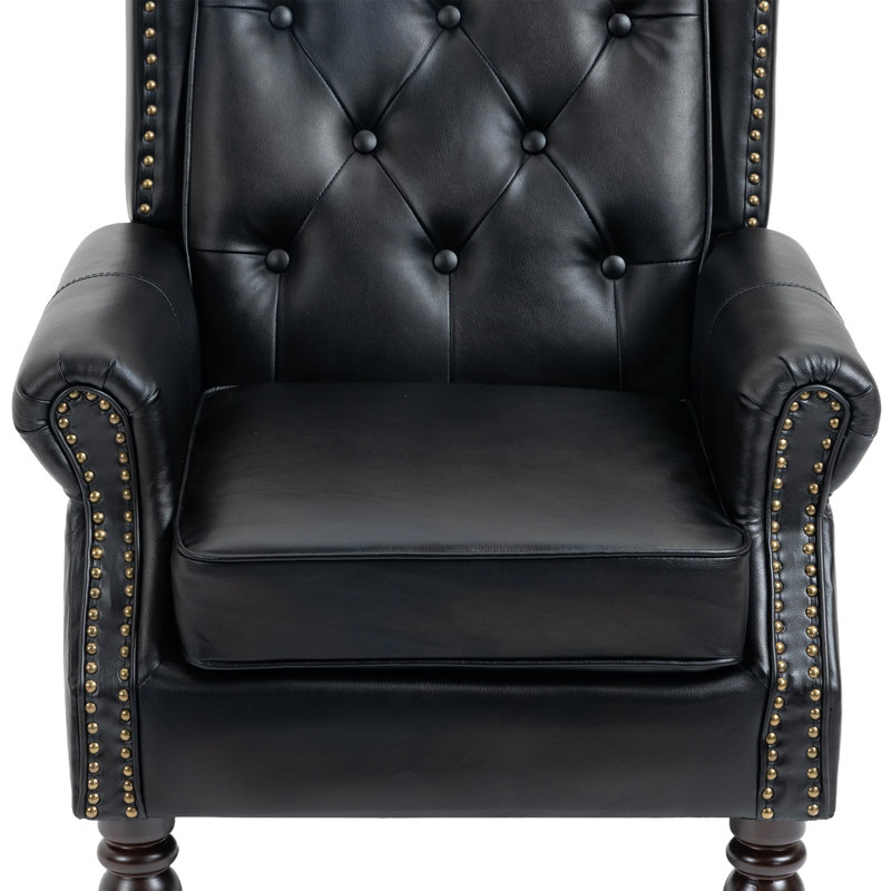 Fauteuil moderne avec cadre en bois massif et fauteuil d'appoint (polyuréthane noir)