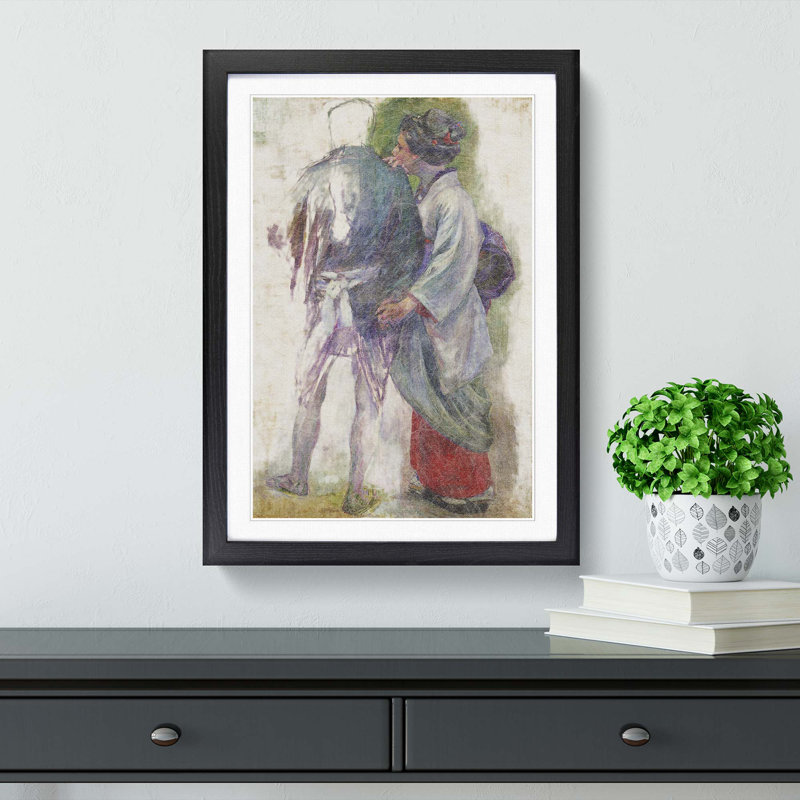 Man & Maiko by Kuroda Seiki - Picture Frame Painting Print, 65cm H x 48cm W x 2cm D, Black Framed