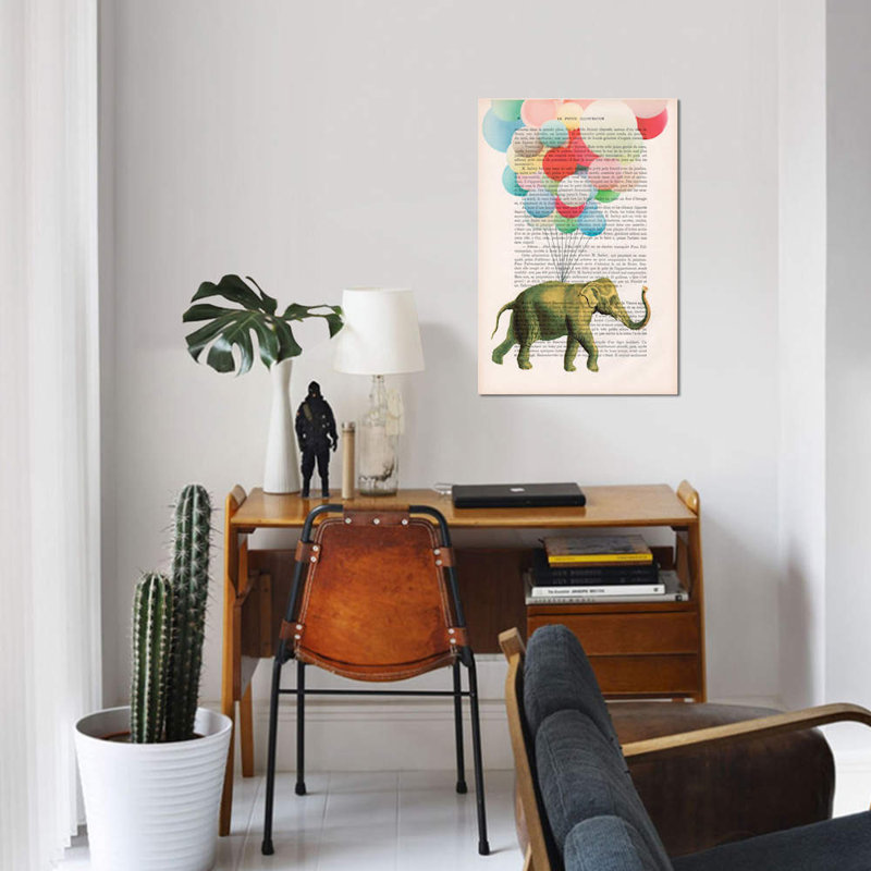 Elephant With Balloons by Coco De Paris - Print on Canvas, 101.6 cm H x 66.04 cm W x 1.91 cm D, Wrapped Canvas