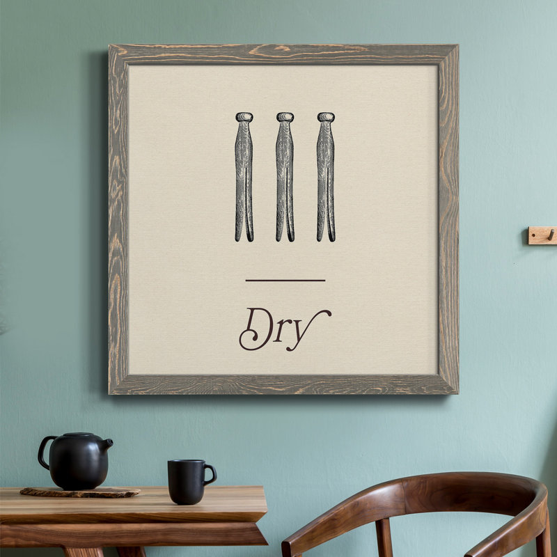 «Laundry Sign II» - Toile encadrée de qualité supérieure - prête à être suspendue, H 20 po x l 20 po x P 1 po, Encadré gris