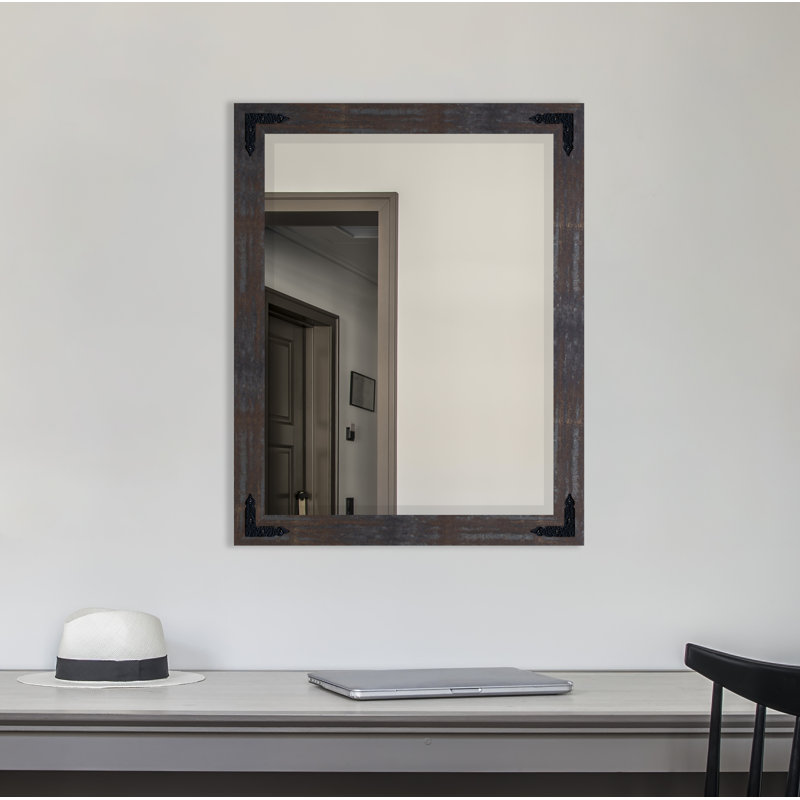 Heavner Solid Wood Flat Wall Mirror, Industrial Steel Brass, 45.5" H x 39.5" W