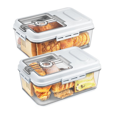 2 Pack Bread Box For Kitchen Countertop Airtight Bread Storage Container With Lid Time Recording Plastic Bread Keeper For Homemade Bread, Toast, Loaf And Cookies