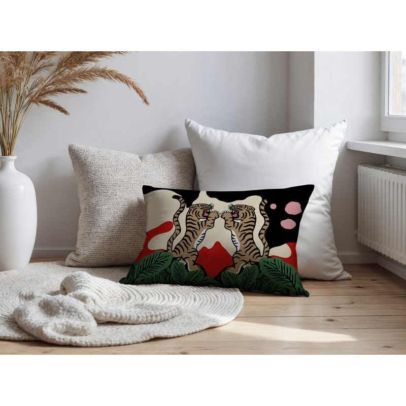 Oreiller rectangulaire réversible intérieur / extérieur Mikro Tiger, Rouge, H 20 po x l 14 po