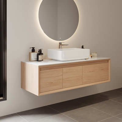 48'' Single Bathroom Vanity, Pre-Assembled Wall Mounted Vanity Solid Wood Cabinets, Floating Vanities with Storage, Bathroom Vanity with Bathroom Sink