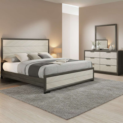 Visalia 3-Piece Bedroom Set – Queen Size Bed with Dresser and Mirror