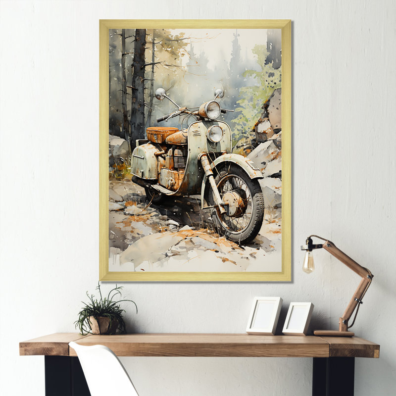Scooter classique rétro sur toile, Cadre doré simple, H 40 po x l 30 po x P 1,5 po