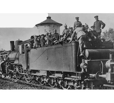 « german troupe train » apportant l’infanterie à la façade russe-reproduction de photo