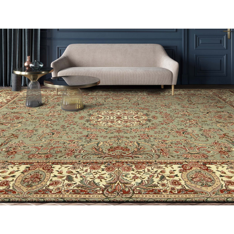 Tapis vert clair de haute qualité noué à la main